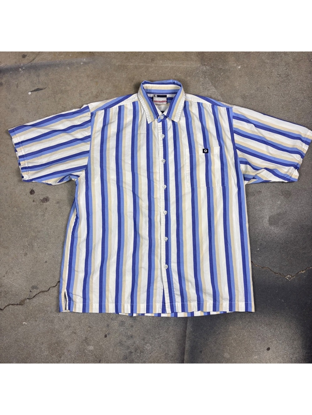 Y2K Southpole Blue Striped Short Sleeve Button Up Shirt